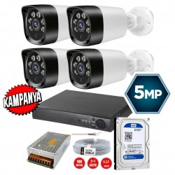 4 Kameralı 5 MP Gece Renkli Full HD Su Geçirmez Kamera Sistemi 