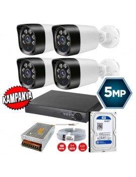 4 Kameralı 5 MP Gece Renkli Full HD Su Geçirmez Kamera Sistemi 
