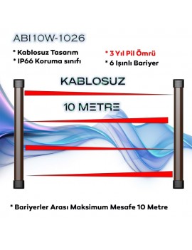 ABI10W-1026 KABLOSUZ PENCERE TİPİ 6 IŞINLI 10 METRE PENCERE BARİYER DEDEKTÖRÜ DIŞ VE İÇ ORTAM