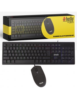 HELLO HL-2573 IŞIKLI KABLOLU OYUNCU KLAVYE + MOUSE COMBO SET